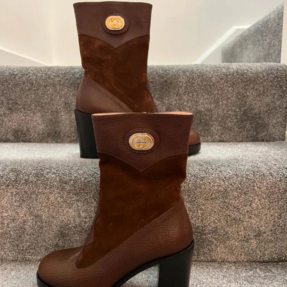 Gucci Women's Rich Brown Heeled Boots - Picture 4 of 9